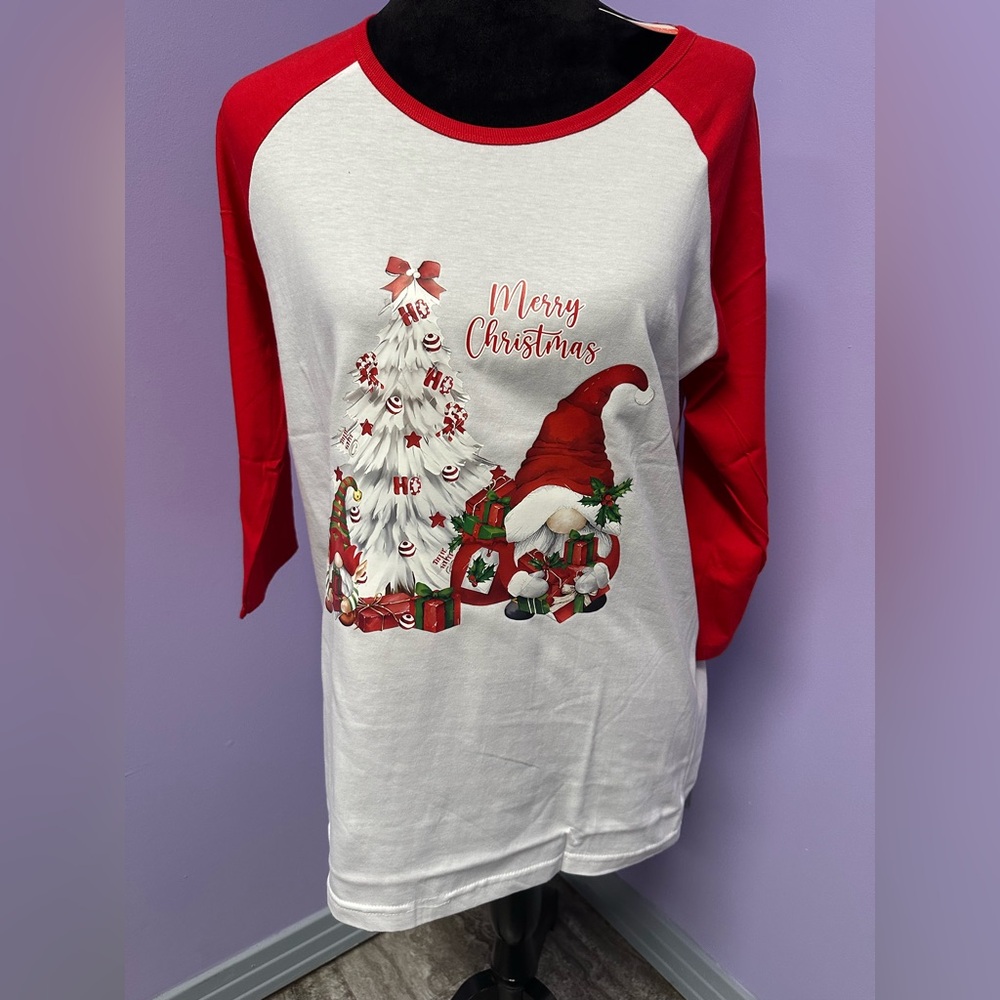 Festive Gnome 3/4 Long Sleeve Tee - Red & White